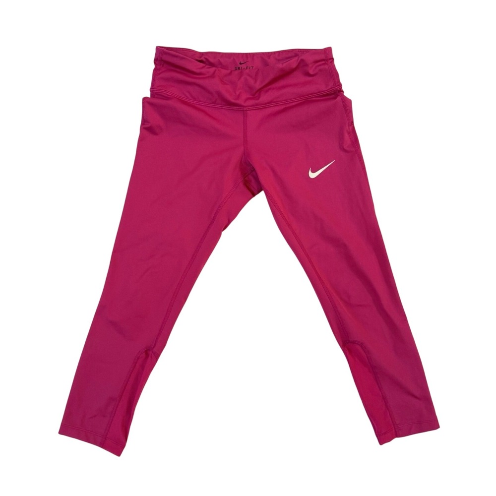 Nike Dri-FIT Womens Running Leggings Capri Magenta Pink Zipper Pocket XS